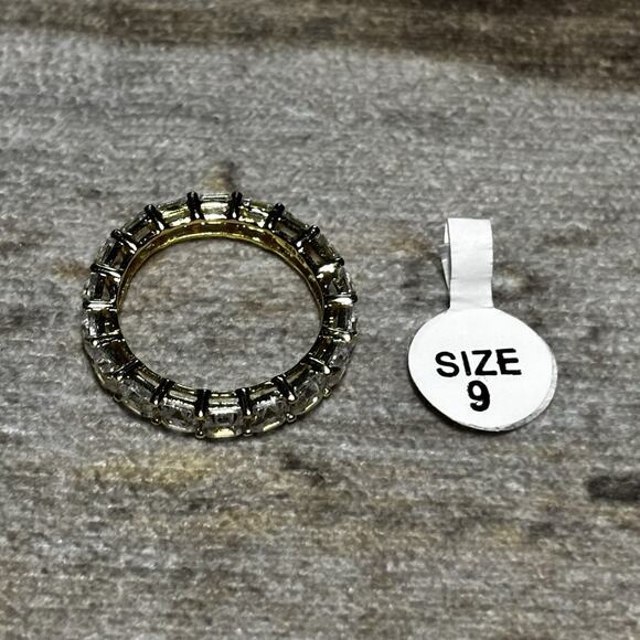 Gold Tone 3mm Square Cut CZ Eternity Band Ring- Size 9 - Picture 2 of 4